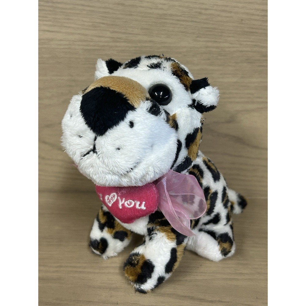 I Love You Heart Spotted Leopard Plush 7" tall Pink Ribbon